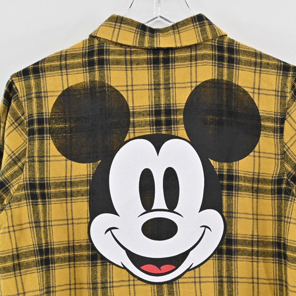 DISNEY Top‎ Womens Size XS Yellow Plaid Mickey Mouse Graphic 100% Cotton Flannel - Picture 6 of 13